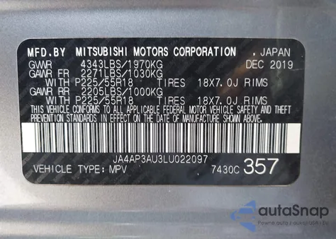 2020 Mitsubishi Outlander Sport 2.0 Es from USA, damaged, VIN JA4AP3AU3LU022097